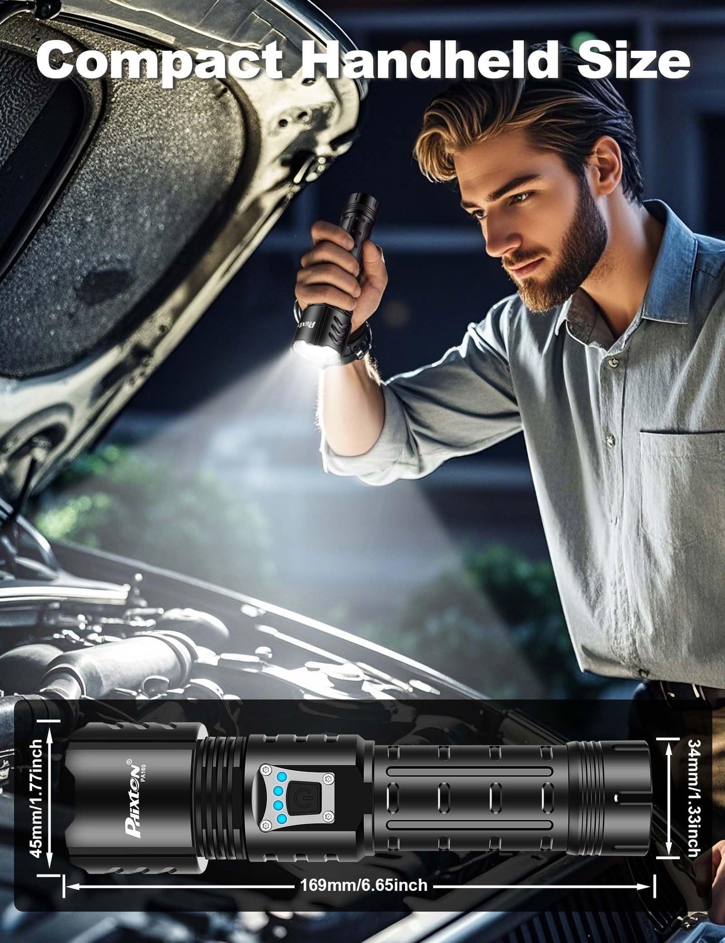 PHIXTON 1000000 Lumens Rechargeable Flashlight, Zoomable