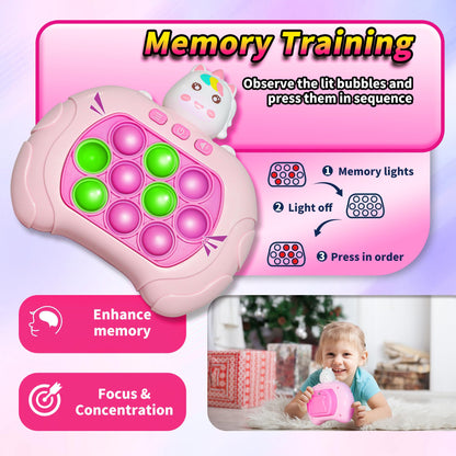 Fast Push Bubble Game,Rainbow Pop Fidget Toys for Kids, Handheld Light Up Popping Game with 4 Game Modes Funny Toys, Gift Idea for 6-12 8-12 Kids Puzzle Game Sensory Toys (Pink Uni-Corn)