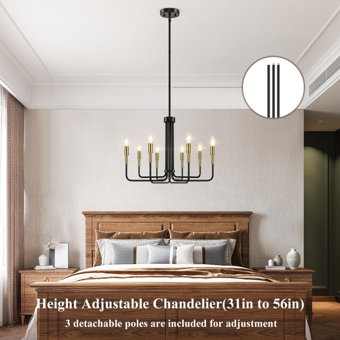 Sucolite 8-Light Black and Gold Chandelier, Modern Farmhouse Chandeliers for Dining Room, Mid Century Candle Chandelier Lighting, Industrial Chandelier over Dining Table Kitchen Foyer Entryway