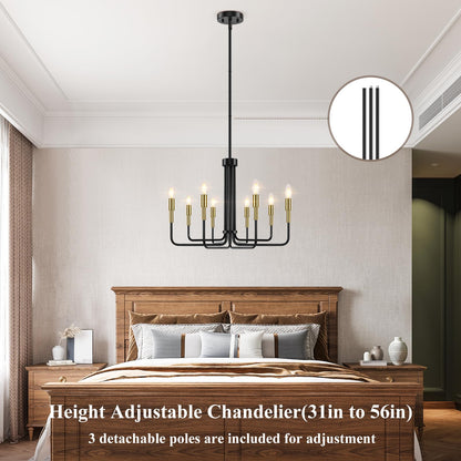 Sucolite 8-Light Black and Gold Chandelier, Modern Farmhouse Chandeliers for Dining Room, Mid Century Candle Chandelier Lighting, Industrial Chandelier over Dining Table Kitchen Foyer Entryway
