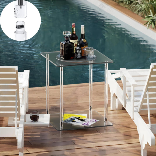 Homcred Square Side Table,Screwless Acrylic Side Table,19" L x 19" W x 23" H,Rapid 10-Second Setup,End Table,Nightstand,Coffee Table for Outdoor,Living Room,Bedroom,2-Tier, Clear