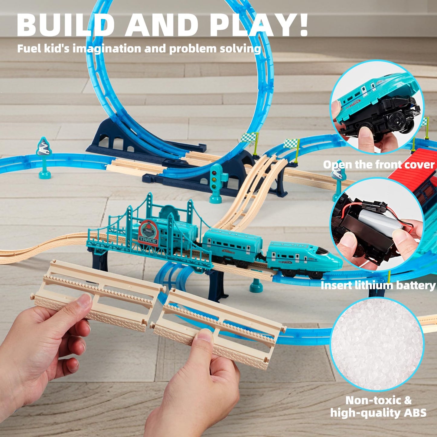 Toy Train Race Track Set 85pcs - Battery-Powered Electric Toddlers Travel Train Railroad Toy, Glow in The Dark High Speed Railway Racer Car Track Playset, DIY Birthday Gifts for Kids Boys Girls