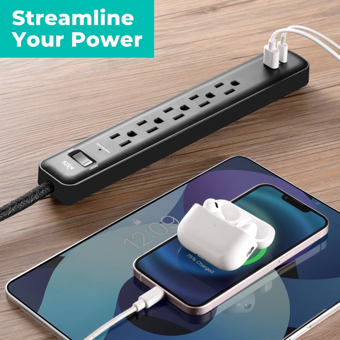 KMC 5-Outlet Surge Protector with USB Ports