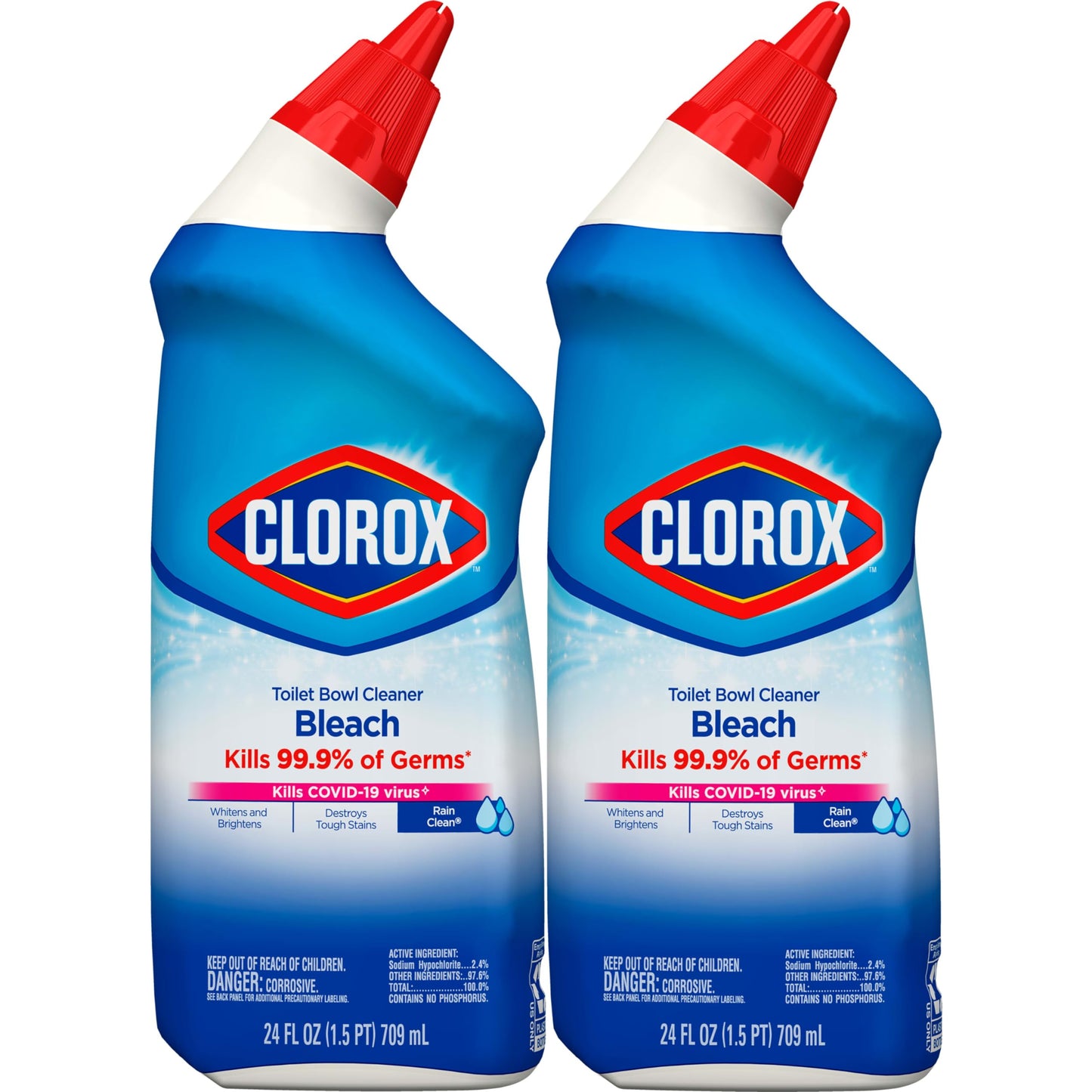 Clorox Toilet Bowl Cleaner, Rain Clean - 24 Ounces, Pack of 2 (Package May Vary)