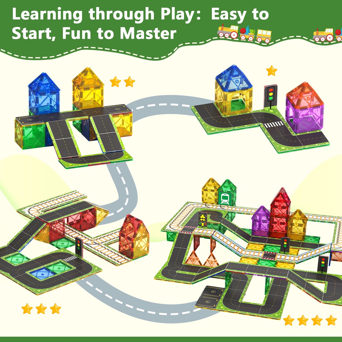 90PCS Magnetic Tile Road Toppers Playset for Kids