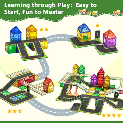 90PCS Magnetic Tile Road Toppers Playset for Kids