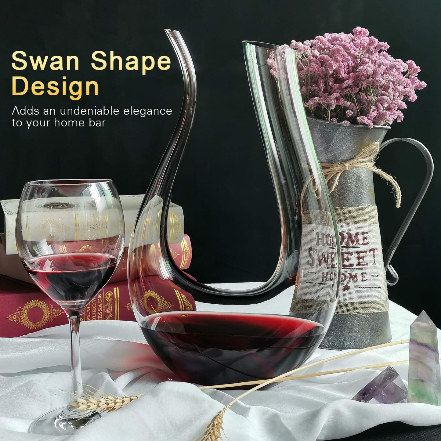 Red Wine Decanters by NUTRIUPS Swan Wine Decanter Lyre Shape Wine Decanter and Carafe Hand Blown Red Wine Decanters