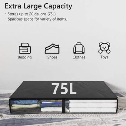SUOCO 4 Pack Durable Under Bed Storage Containers, 75L Large Foldable Underbed Storage Bags Bins Drawers Organizer for Bedding, Clothing, Shoes