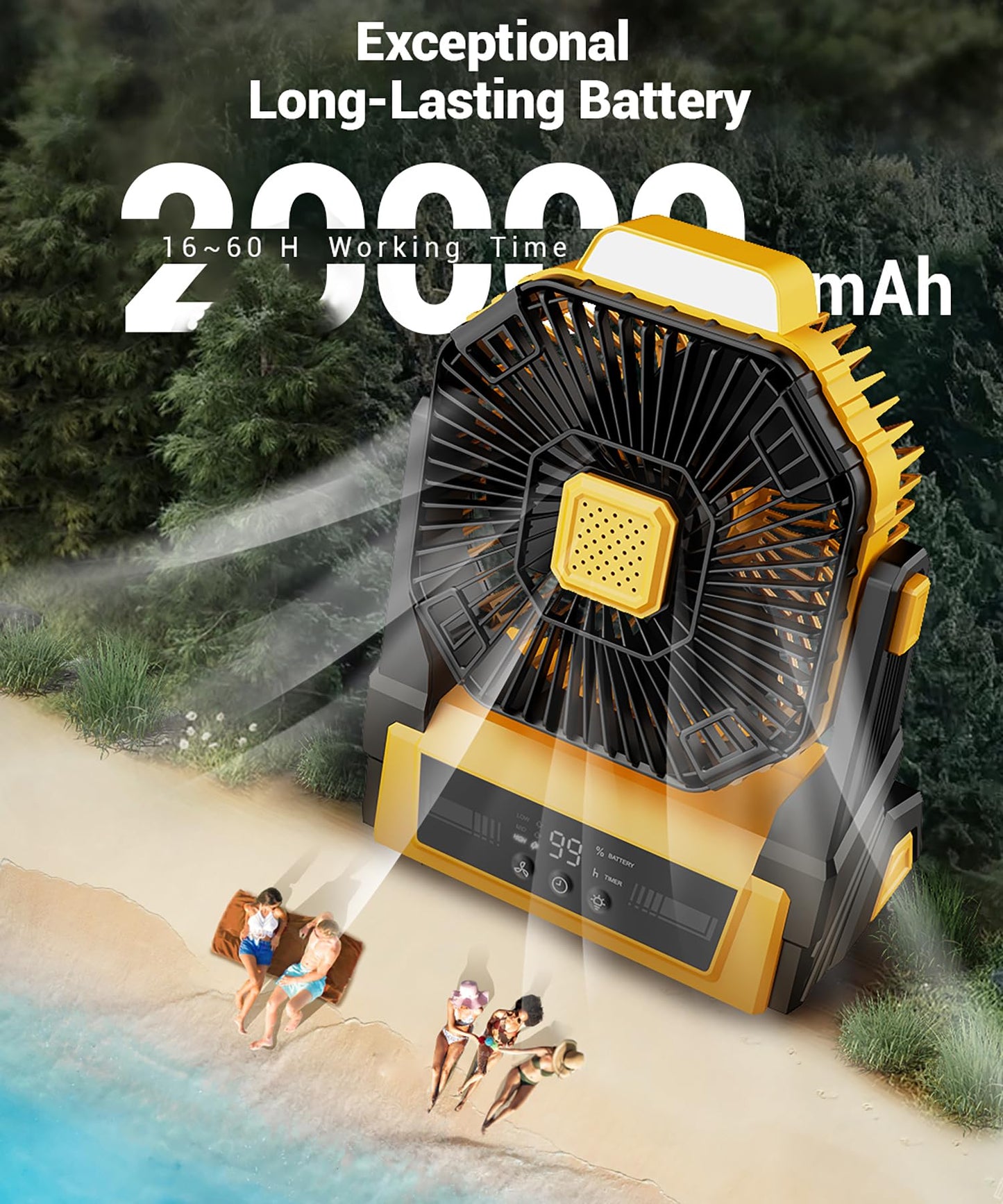 Portable Camping Fan with Lights and Battery
