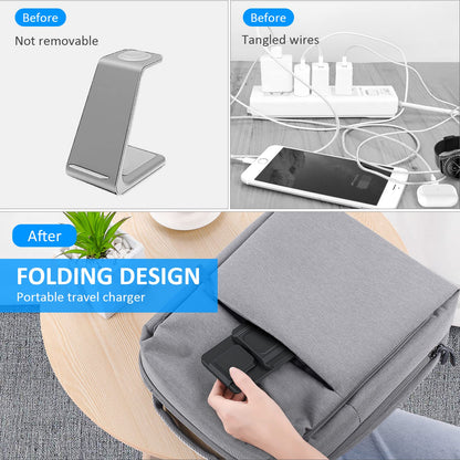 Wireless Charger, 3 in 1 Foldable Travel Charging Station,18W Fast Charging Charger for iPhone 16 15 14 13 12 Pro Max 8 Plus Galaxy S23,Portable Charger for Apple Watch Series 9 8 & Airpods 4 3 2 Pro