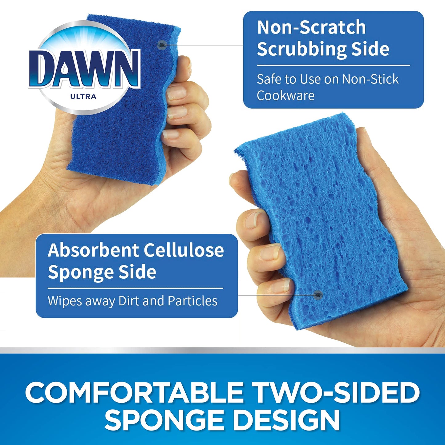 Dawn Non-Scratch Kitchen Sponges, Blue (3-Pack)