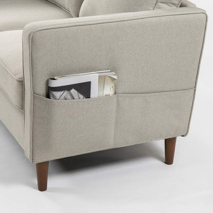 Mellow HANA Modern Linen Fabric Loveseat / Sofa / Couch with Armrest Pockets, Sand Grey, 0