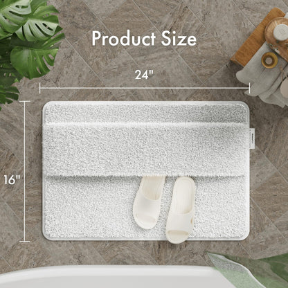 AmazerBath Bathroom Rugs, Original 2-in-1 Wipe & Quick Dry Shower Rug, Soft Absorbent Bath Rugs 24"x16", Non Slip Bath Mat 2 Tier Bottom, Washable Bath Mats for Bathroom Floor, White Bath Mat Carpet