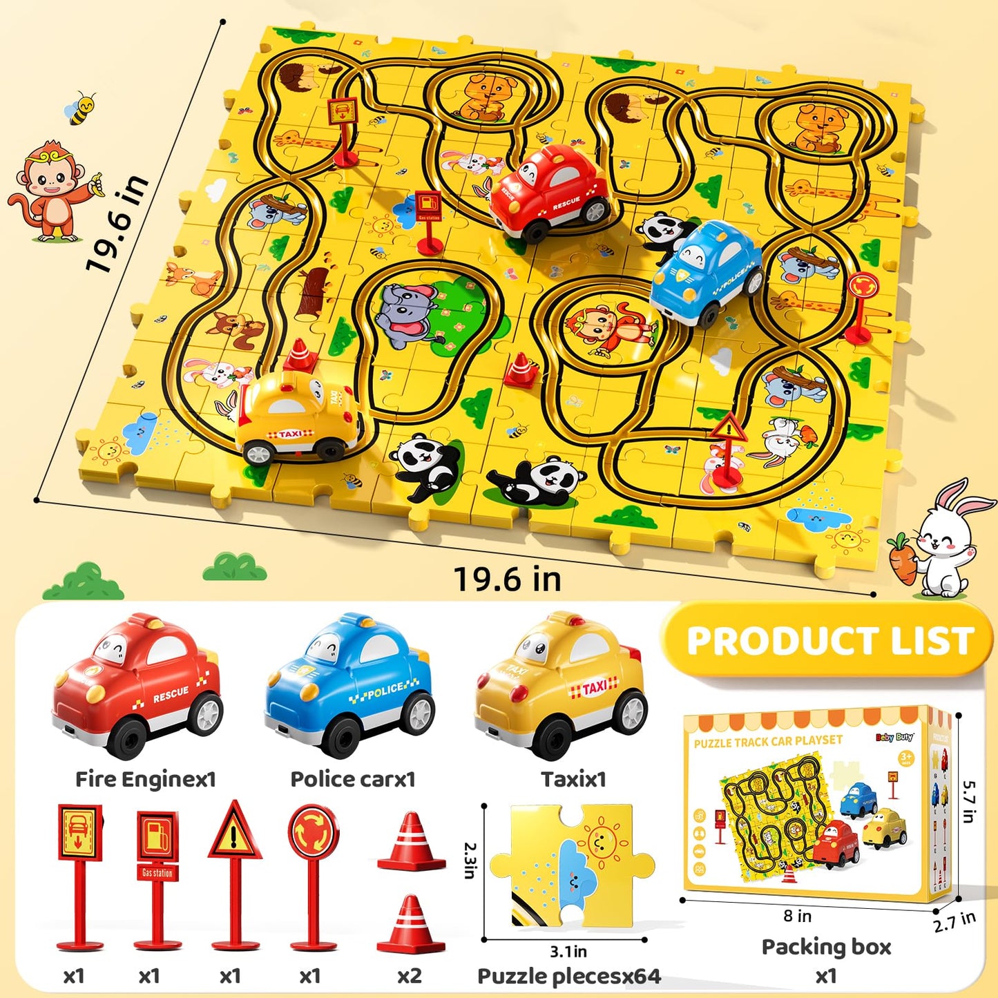 Race Car Puzzle Track Set for Kids 3-6