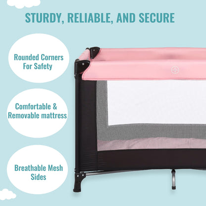 Dream On Me Nest Portable Playard in Pink with Carrybag an Shoulder Strap, Lightweight, Packable and Easy Setup Baby Playard, Breathable Mesh Sides and Soft Fabric - Comes with a Removable Padded Mat