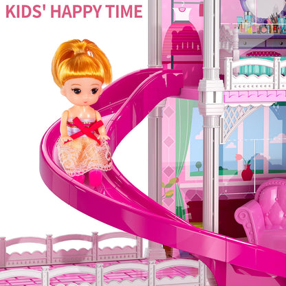 TEMI 10-Room Dollhouse Playset with Dolls and Furniture