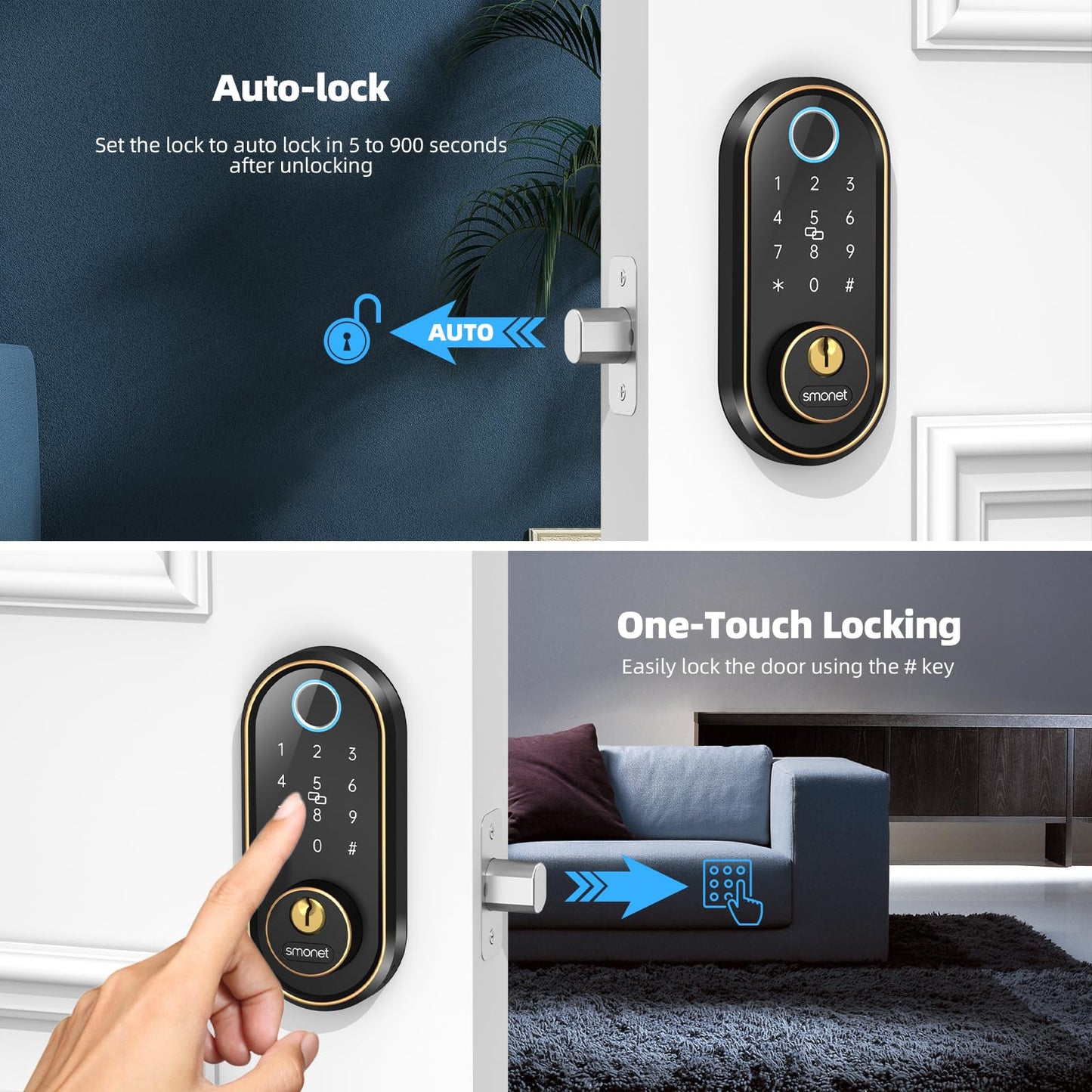 SMONET Smart Keyless Entry Door Lock with Bluetooth