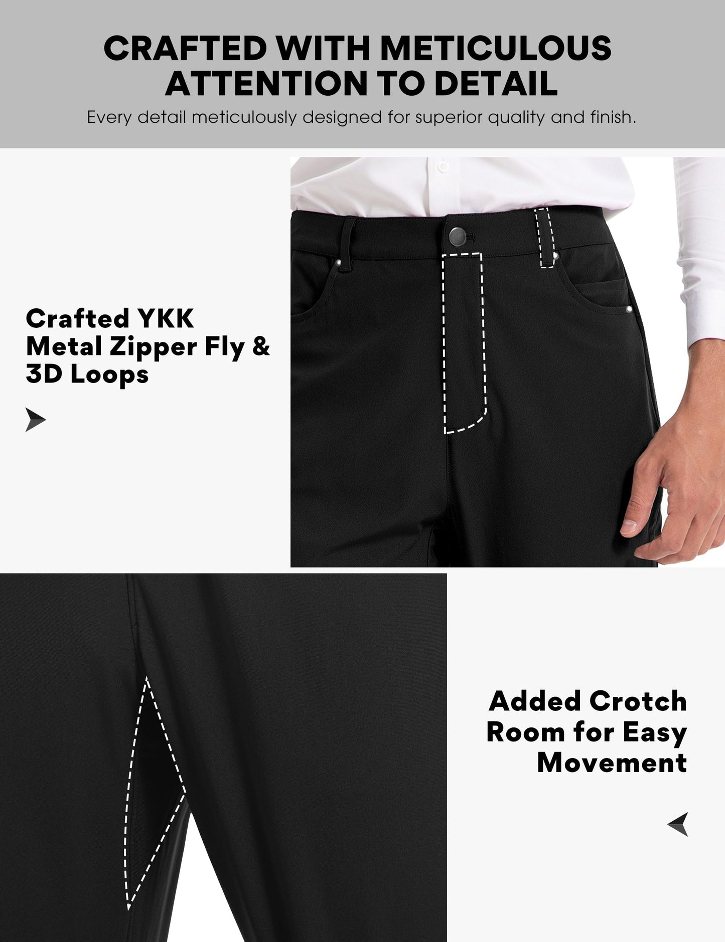 FitsT4 Sports Men's Golf Pants Slim Fit Stretch Flat Front Travel Hiking Pant with 5 Pockets Black 29W x 32L