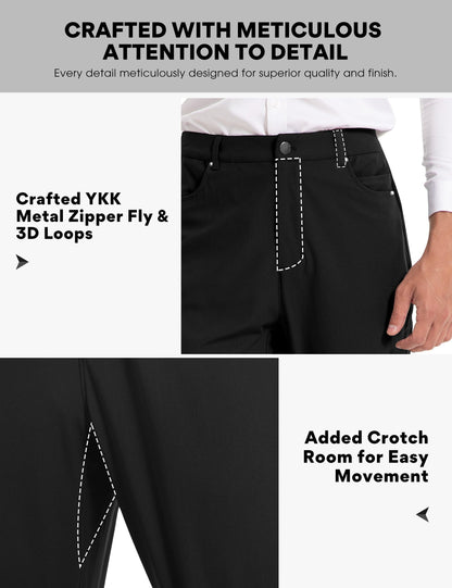 FitsT4 Sports Men's Golf Pants Slim Fit Stretch Flat Front Travel Hiking Pant with 5 Pockets Black 29W x 32L