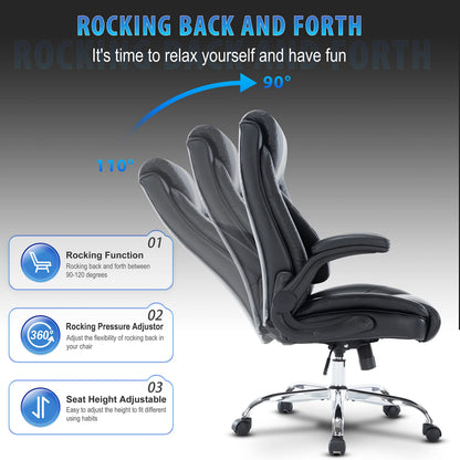 UPDATE DEAD ❗ HESL Excutive Office Chair with Adjustable Back Support,Ergonomic Office Chair with Flip up Arms,Office Chair with Wheels,Home Office Chair with Faux Leather High Back Relieve Back Pain Black