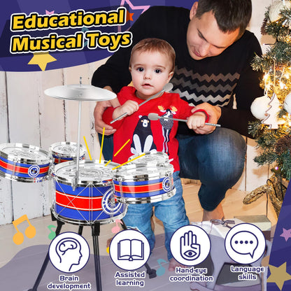 Toy Drum Set for Toddlers with Stool
