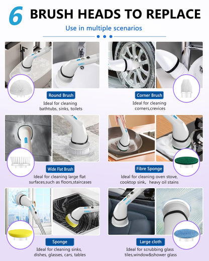 Electric Spin Scrubber with 6 Brush Heads