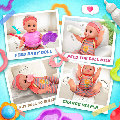 14" Realistic Baby Doll Playset with Accessories