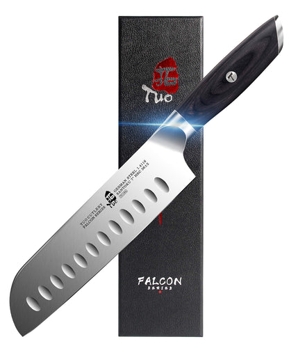 TUO Kitchen Santoku Knife - 7 Inch Asian Knife Japanese Chef Knife- German HC Steel Kitchen Knife with Pakkawood Handle - FALCON SERIES with Gift Box