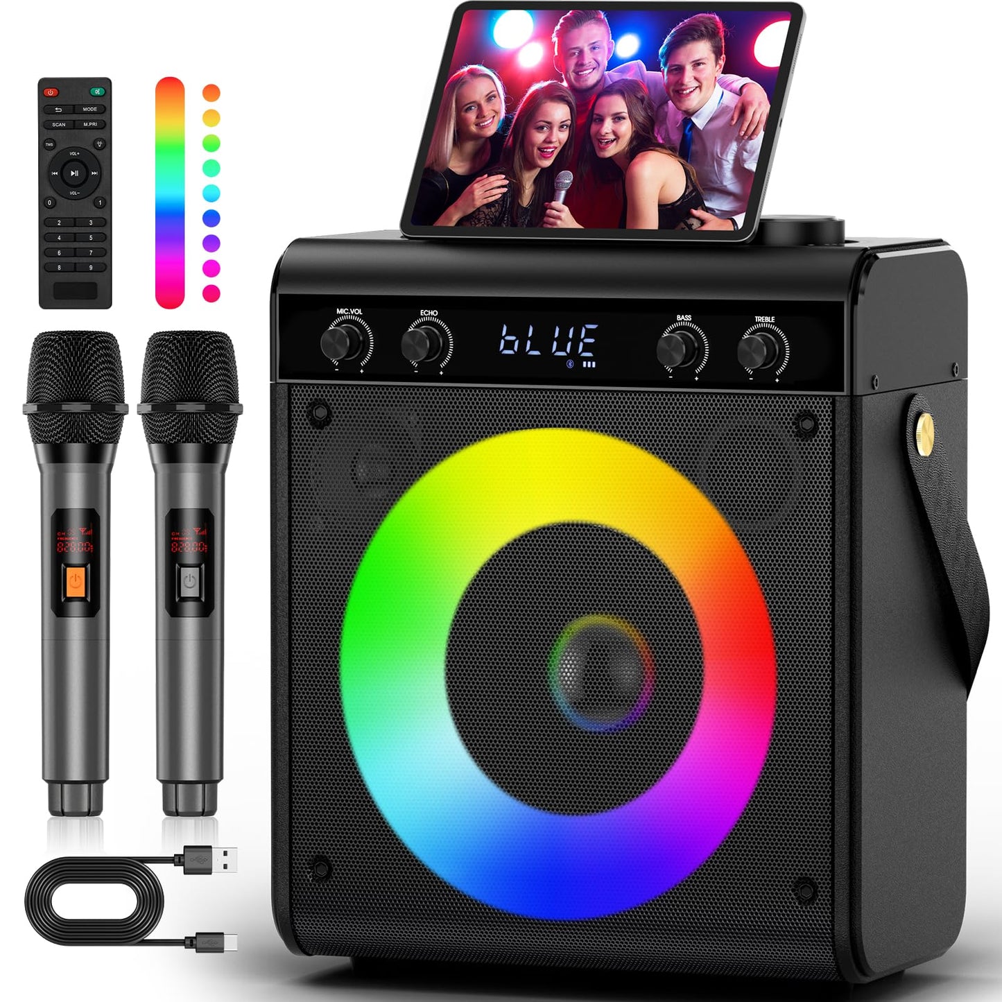 Portable Karaoke Machine with 2 Wireless Microphones