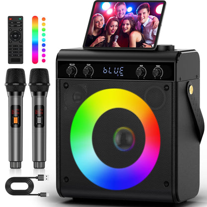 Portable Karaoke Machine with 2 Wireless Microphones
