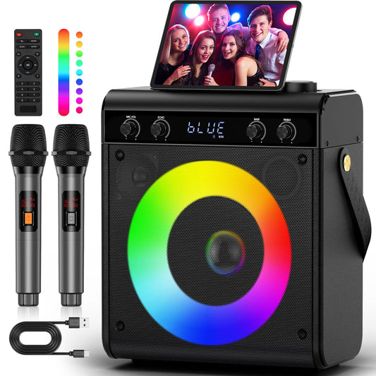 Portable Karaoke Machine with 2 Wireless Microphones
