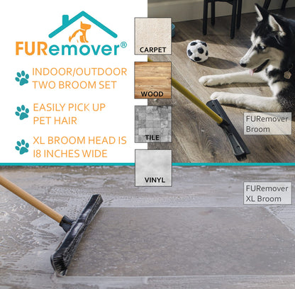 FURemover XL Heavy Duty and Original Indoor/Outdoor Broom Set, Standard and Extra Large, Black and Yellow (Model: 2385A6-AMZ)