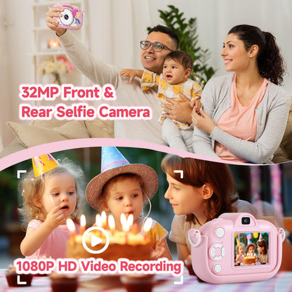 ZUODUN Kids Camera Toys for Girls Age 3-8, Kids Digital Camera Toddler Camera for 3 4 5 6 7 8 Years Old Birthday Gifts, 1080P Video Camera with Cute Protective Cover & 32GB SD Card