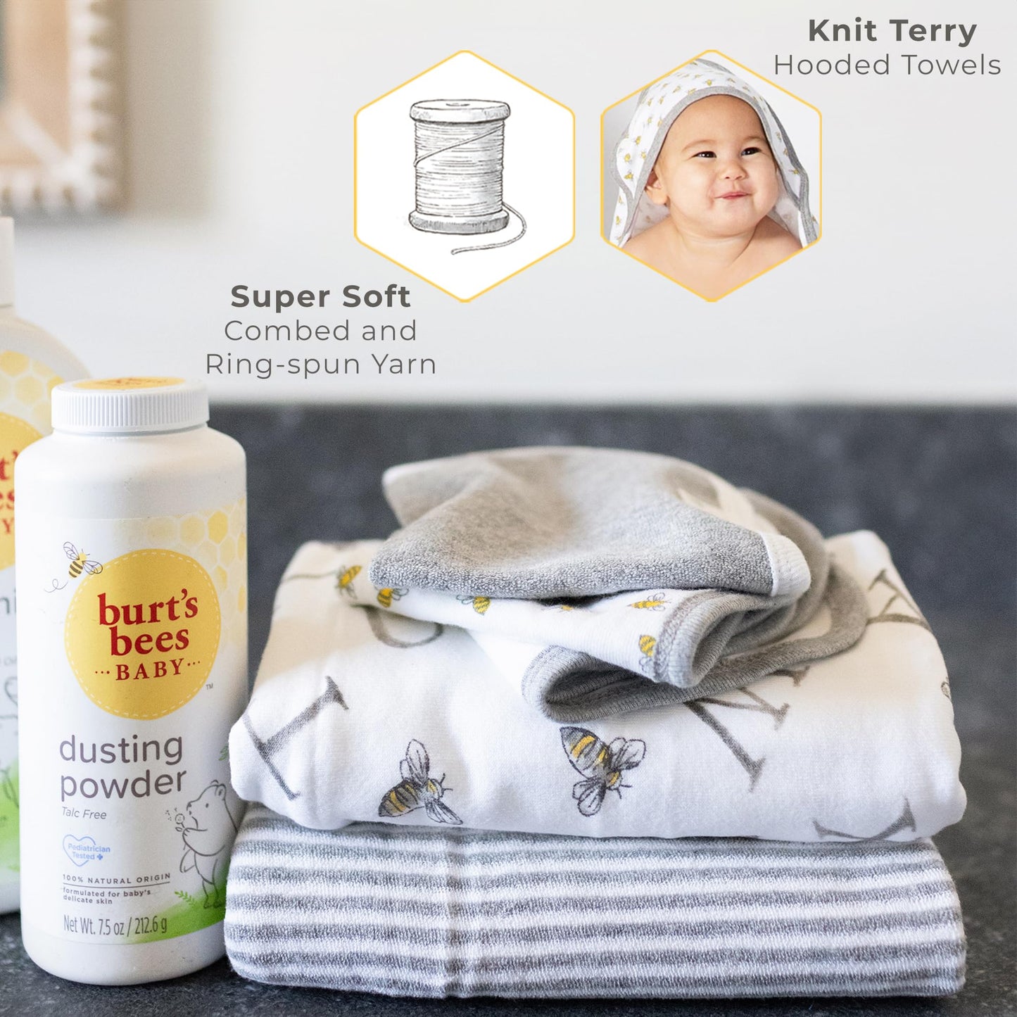 Burts Bees Baby Infant Hooded Towels Little Ducks Organic Cotton, Unisex Bath Essentials and Newborn Necessities, Soft Nursery Towel with Hood Set, 2-Pack Size 29 x 29 Inch