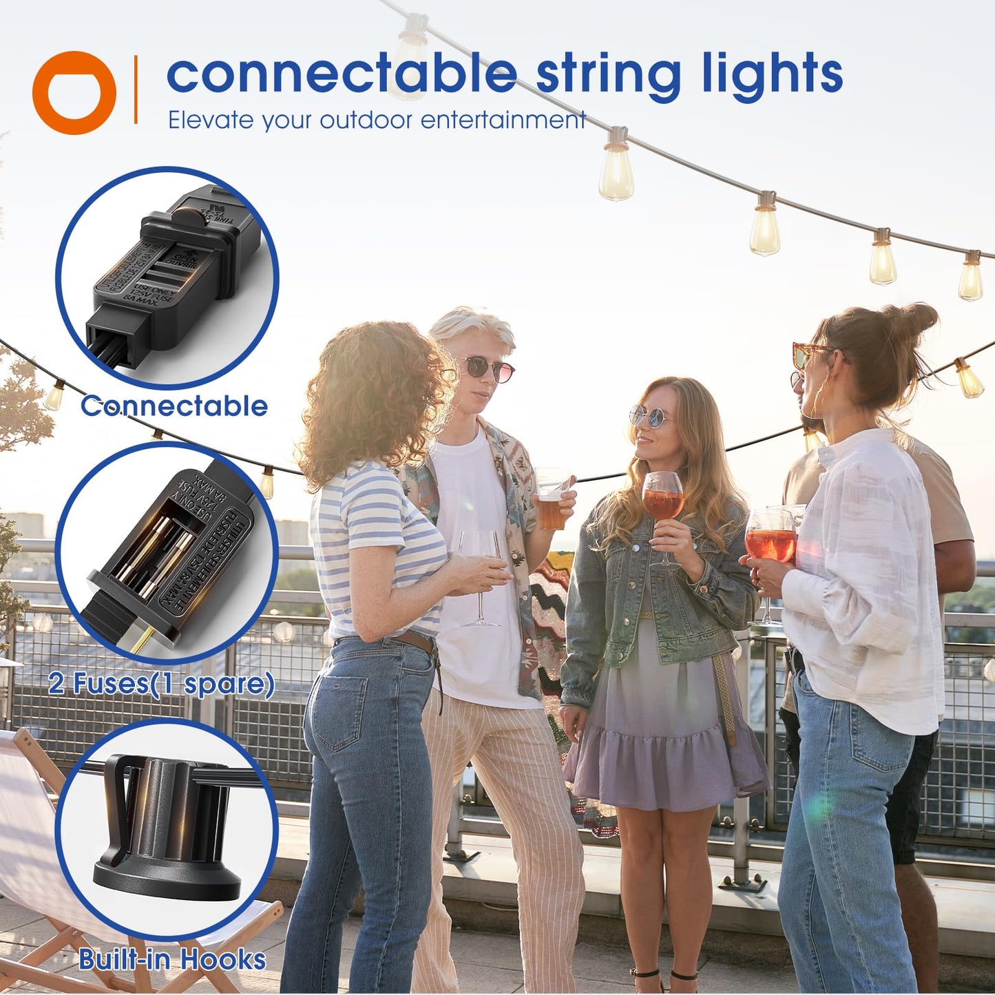 LED Outdoor String Lights with Replaceable Bulbs