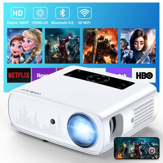 Groview 1080P WiFi Bluetooth Projector, 300'' Screen