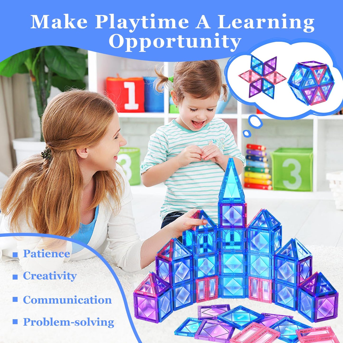 Magnetic Building Tiles for Kids 3-7 Years