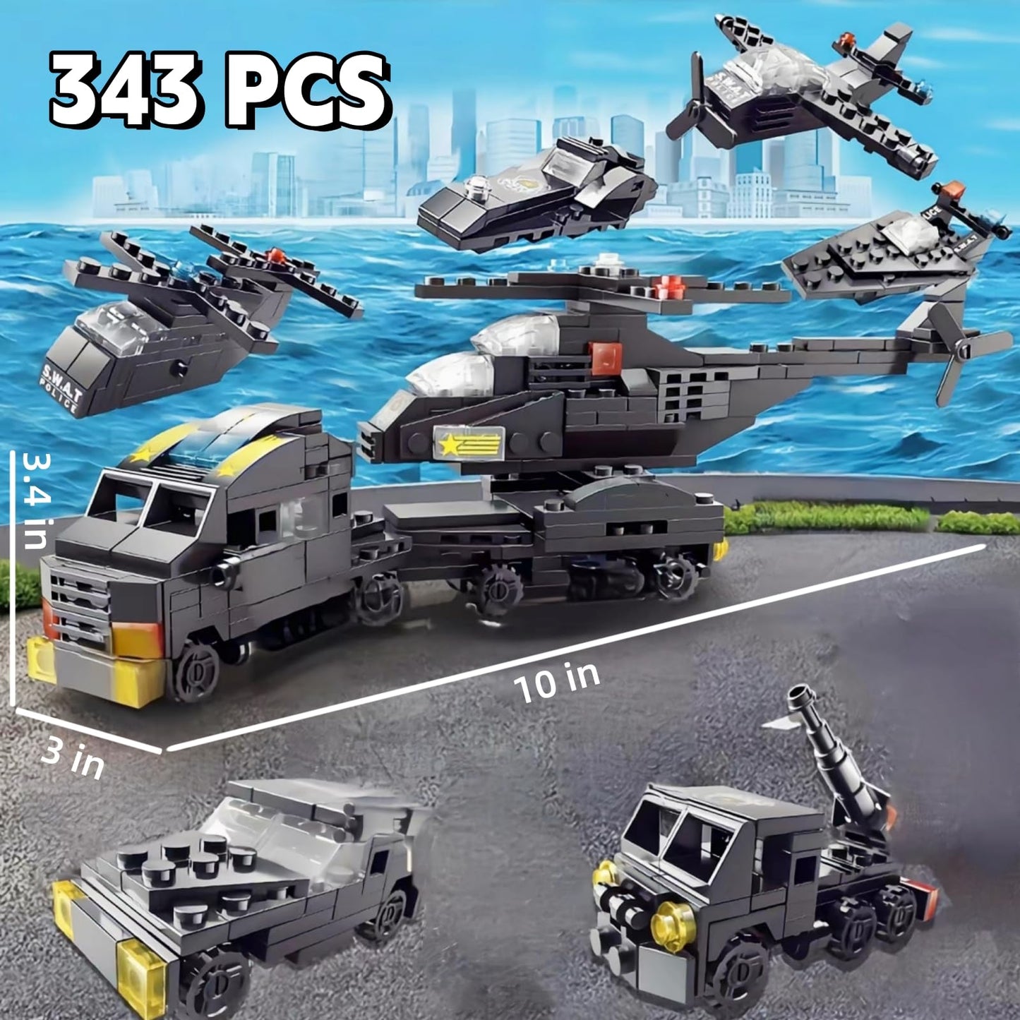 WULOBOOI 6 in 1 City Police Trailer Cars Building Set, Police Chase Vehicle SWAT Building Blocks Toy with Tow Truck, Birthday Gift for Kids Boys Age 6 7 8-12