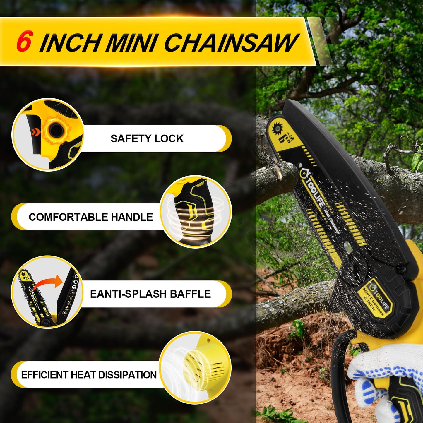 TOOLIFE Mini Chainsaw 6-Inch Electric Tree Cutter