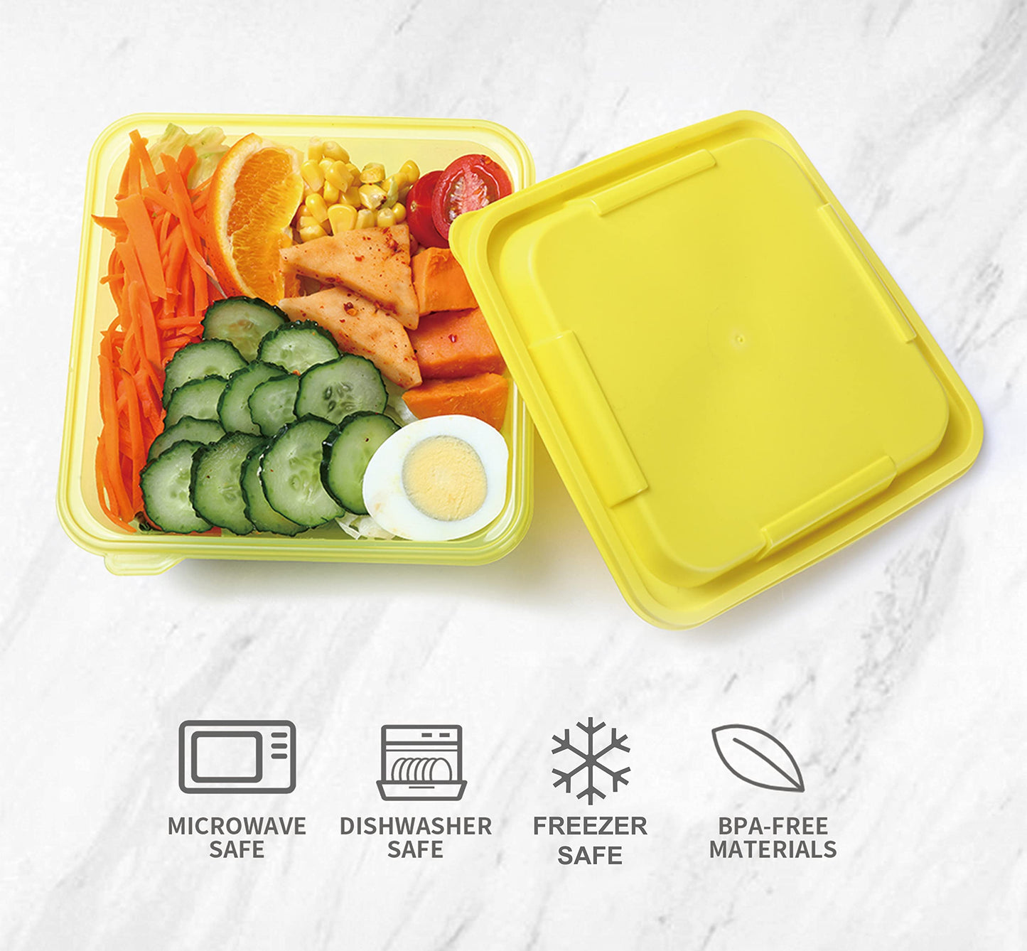 YUESING [30 Pack Plastic Food Storage Containers with Lids Bento Box Food Meal Prep Containers Reusable BPA Free Lunch Containers (22oz, Square Freezer Plastic Container for Food) for 3+ years old