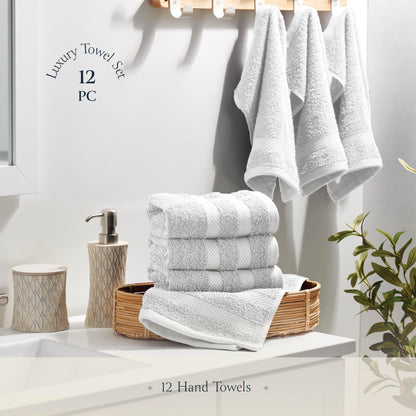 BELADOR Hand Towels 12-Pack - Premium Soft Cotton Hand Towels for Bathroom - Quick-Dry & Absorbent Hand & Face Towel Set | White Hand Towels 16"x30"