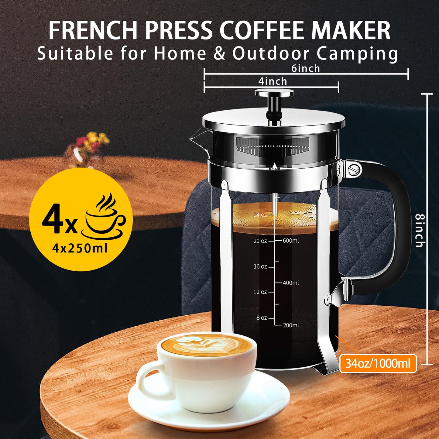 French Press Coffee Maker with 4 Filters System