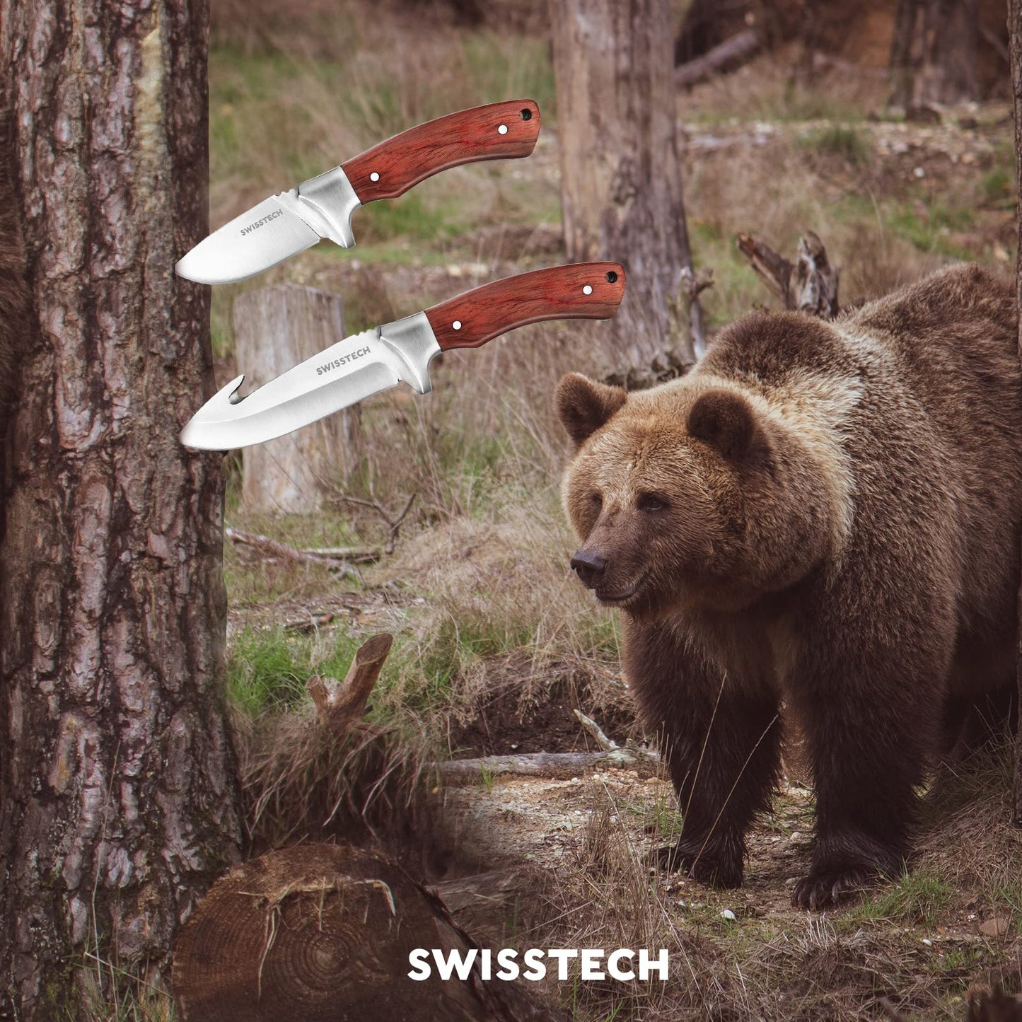 Swiss+Tech 3-Piece Hunting Knife Set with Sheath