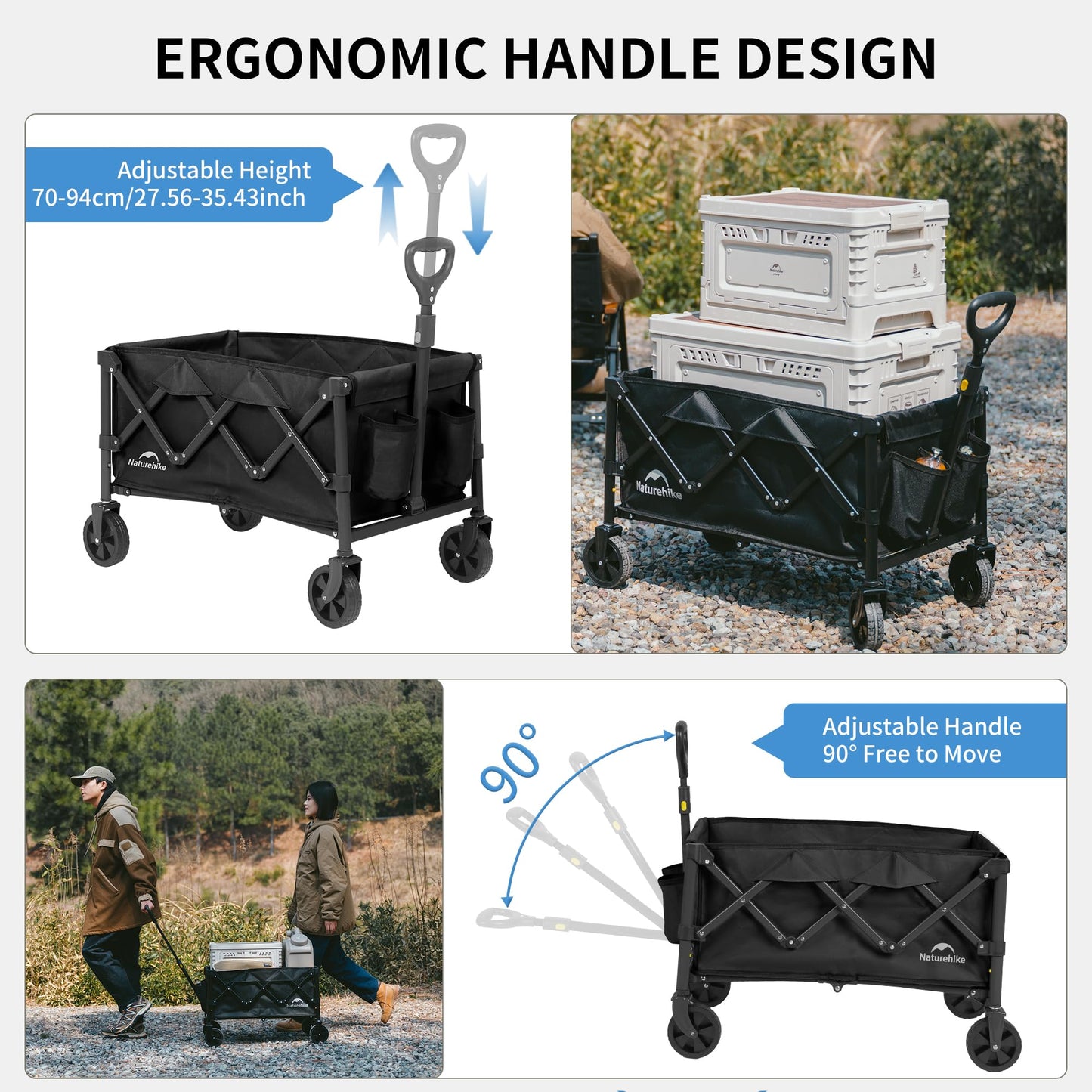 Naturehike Collapsible Folding Utility Cart with Cup Holders