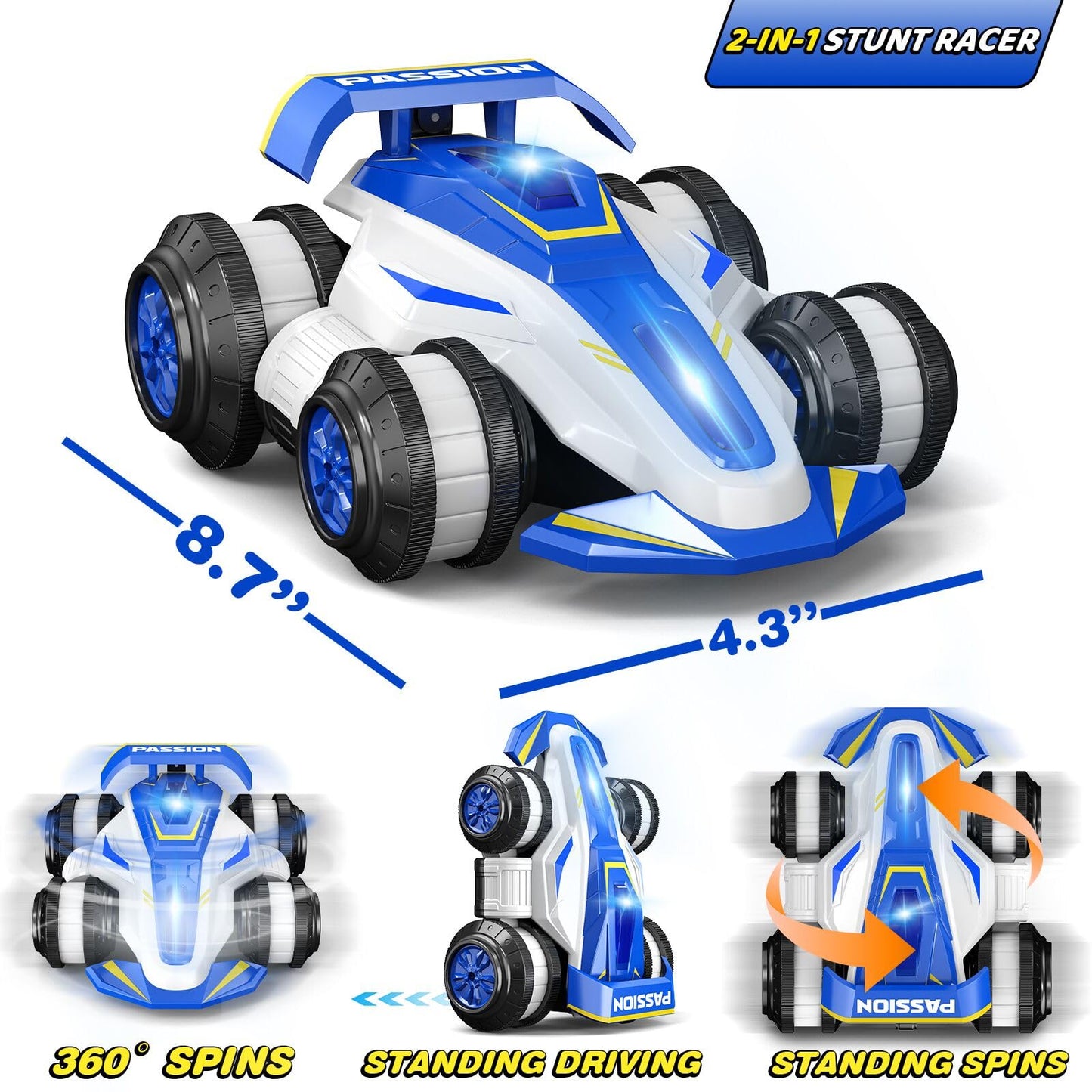 LOOZIX Upgraded Remote Control Car 360° Spins RC Car 2- in-1 Anti-Gravity RC Racer Wheelie Drift Stunt Car with Lights&Music Birthday Gifts Toys for 6 7 8 9 10 11 12 Year Old Boys