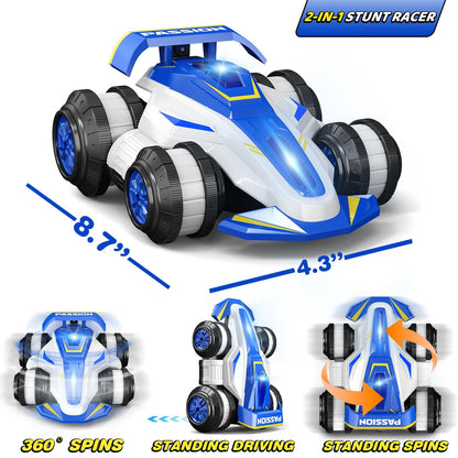 LOOZIX Upgraded Remote Control Car 360° Spins RC Car 2- in-1 Anti-Gravity RC Racer Wheelie Drift Stunt Car with Lights&Music Birthday Gifts Toys for 6 7 8 9 10 11 12 Year Old Boys