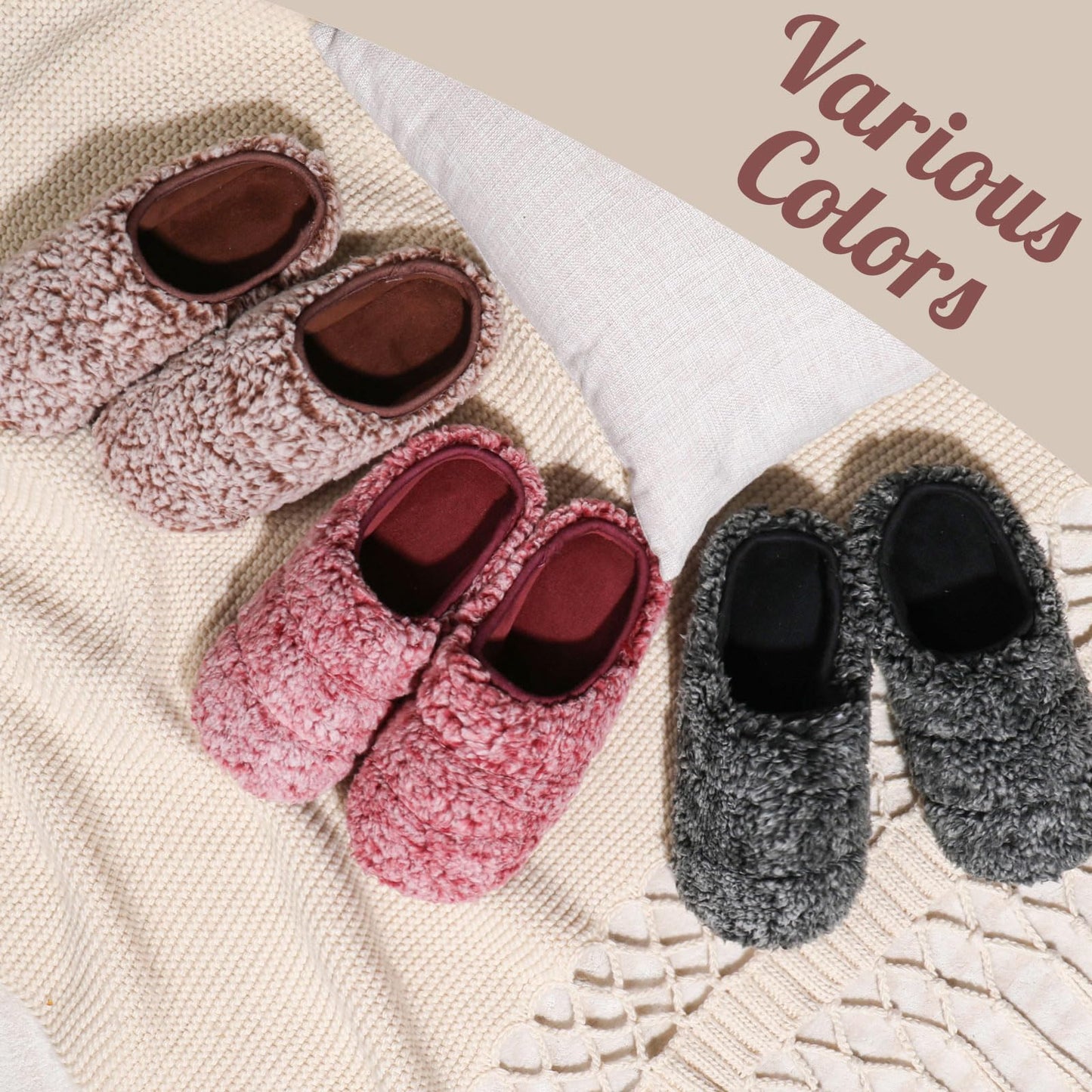 Wishcotton Women's Lightweight Fuzzy Sherpa House Slippers, Brown, Size 5-6