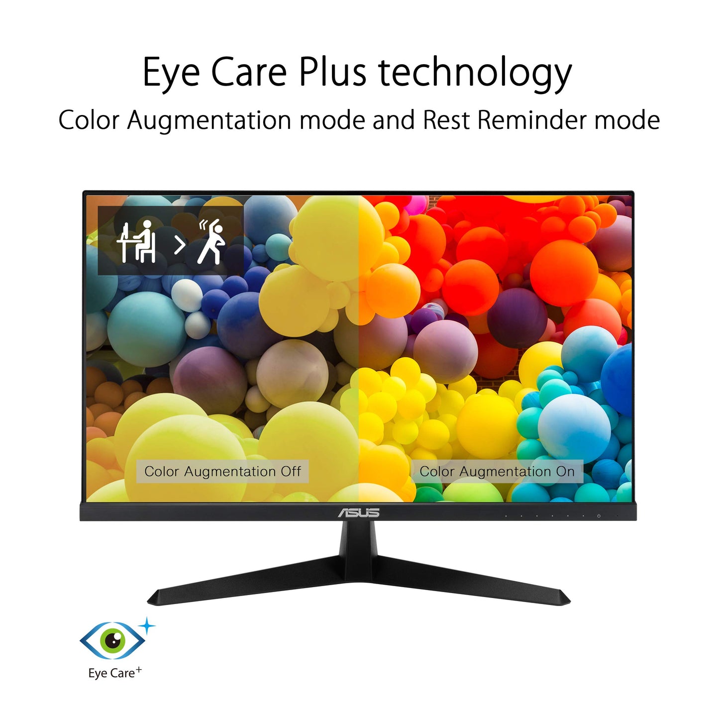 ASUS VY249HE 23.8” Eye Care Monitor, 1080P Full HD, 75Hz, IPS, Adaptive-Sync/Sync, Eye Care Plus, Color Augmentation, Rest Reminder, HDMI VGA, Frameless, VESA Wall Mountable, BLACK