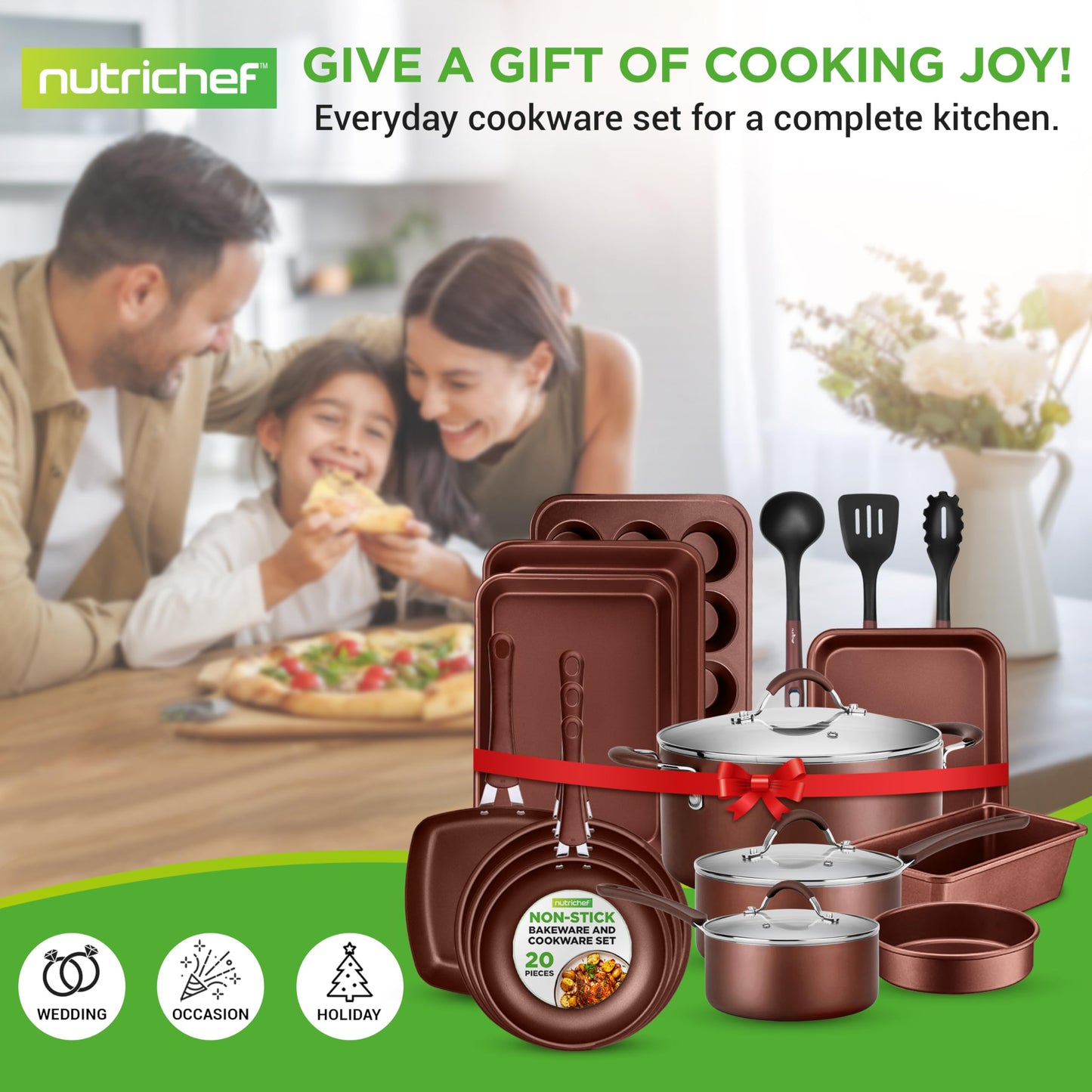 NutriChef 20-Piece Non-Stick Cookware Set