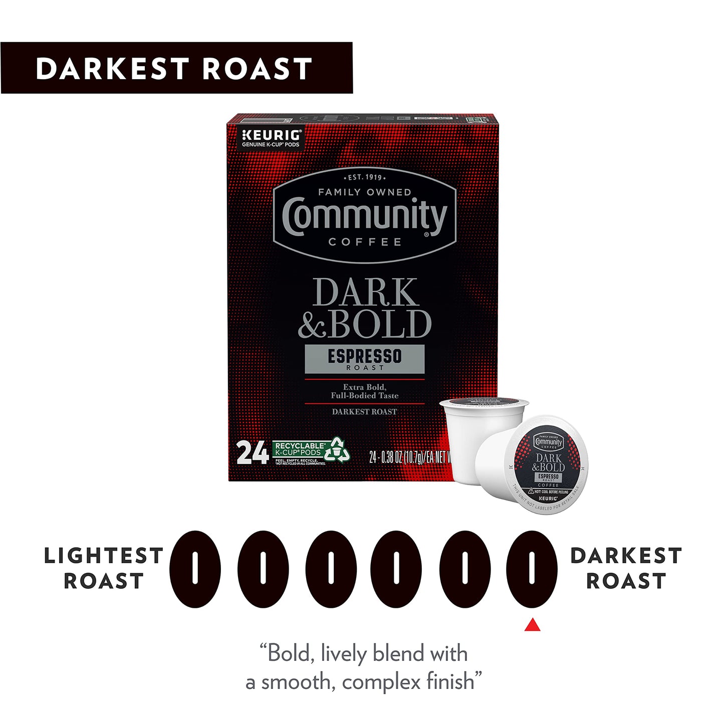 Community Coffee Dark & Bold Espresso Roast 12 Count Coffee Pods, Extra Dark Roast Compatible with Keurig 2.0 K-Cup Brewers, 12 Count (Pack of 1)